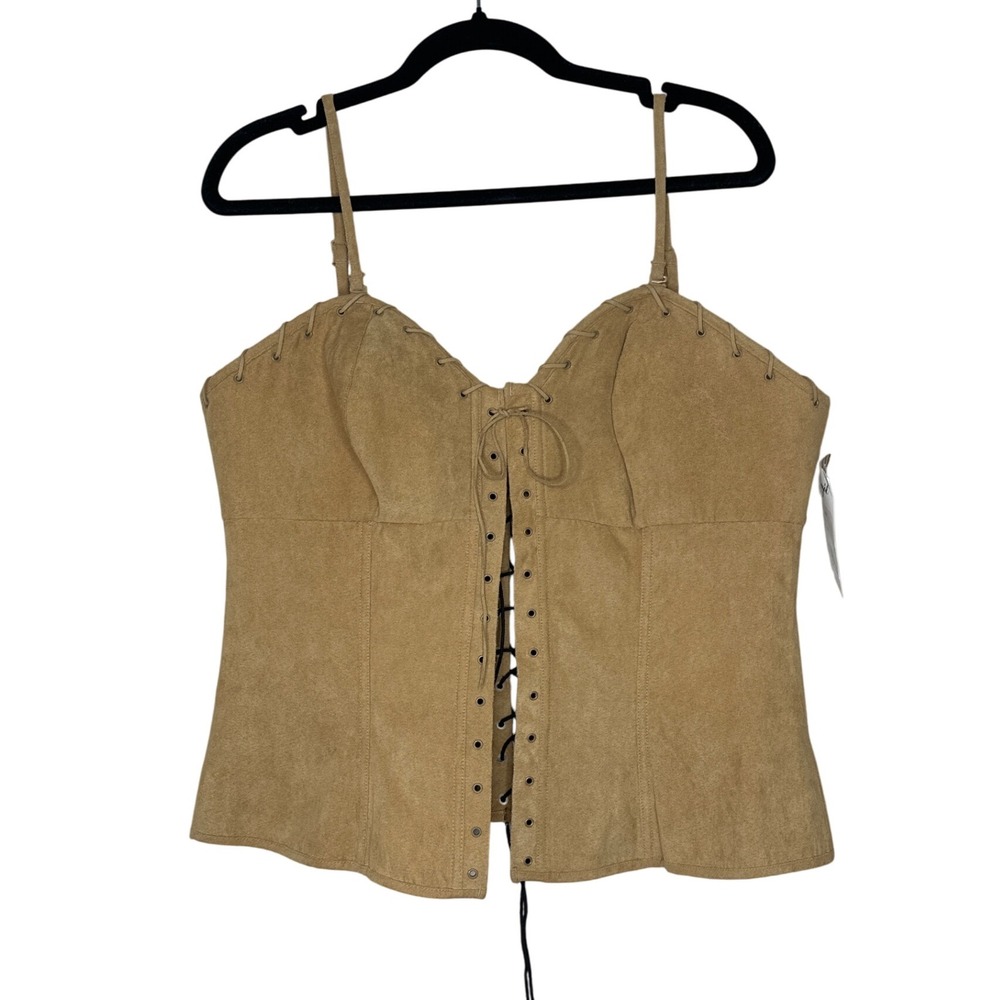 Dreamgirl Camel Corset Top Lace‎ Up Suede Bustier Tank Top Sexy Lingerie Size 40